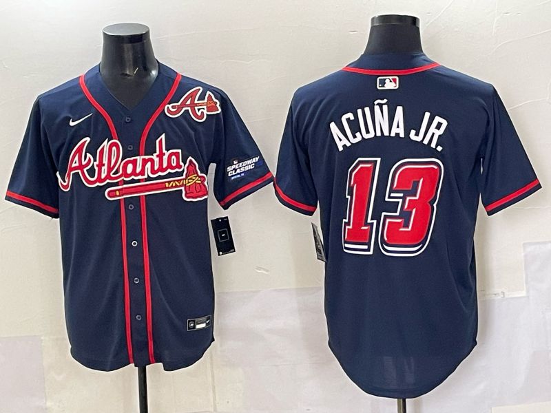 Men Atlanta Braves 13 Acuna jr Drak Blue Nike 2025 MLB Jersey style 06